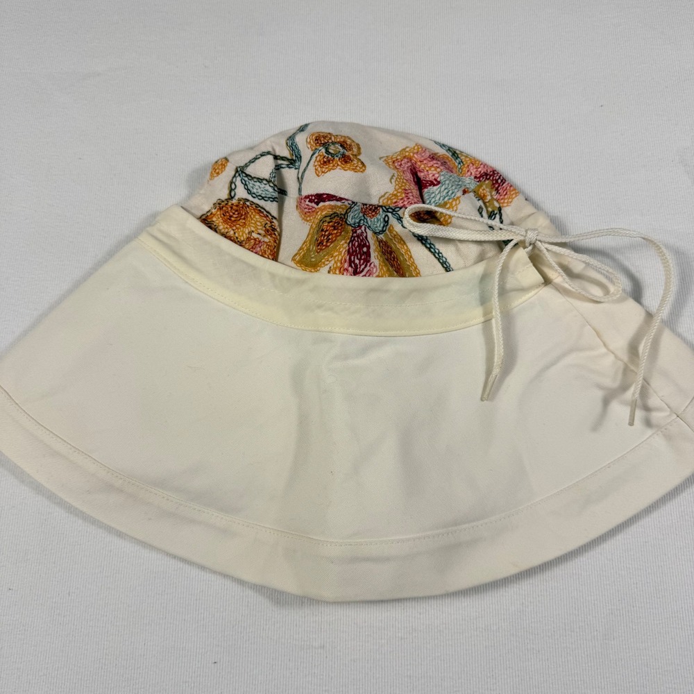 Physician Endorsed Sun Hat OS Cream Floral Embroidery UPF 50+ Wide‎ Brim Cotton